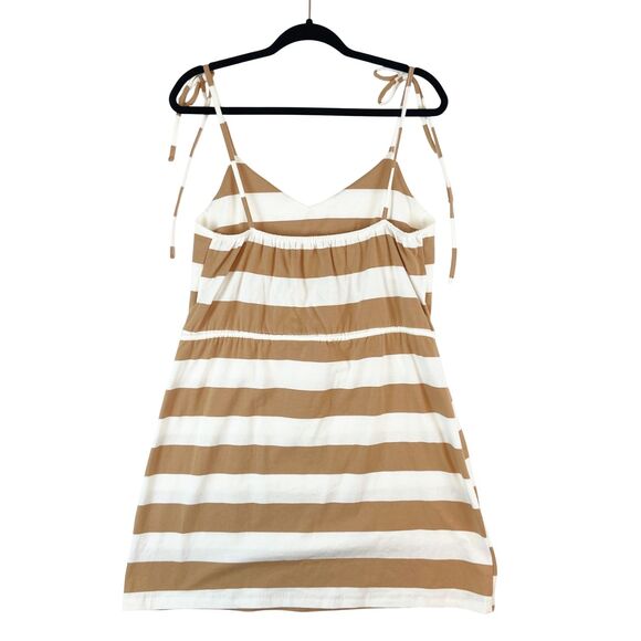 Pink Lilly Dress Women's Medium‎ Tan White Striped Tie Straps Stretch Drawstring - Picture 3 of 6